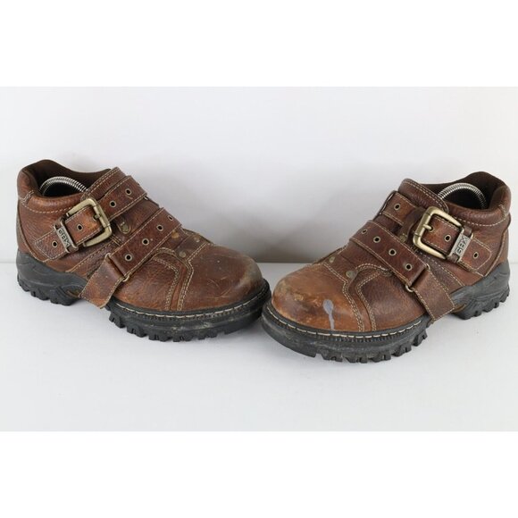 Vintage 90s Y2K Mens 8.5 Distressed Gothic Chunky Leather Strap Boots Brown main image 7